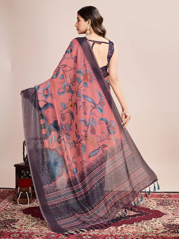 Light_Pink_Premium_Semi_Linen_Saree_With_Blouse_Piece_For_Women_&_Girls