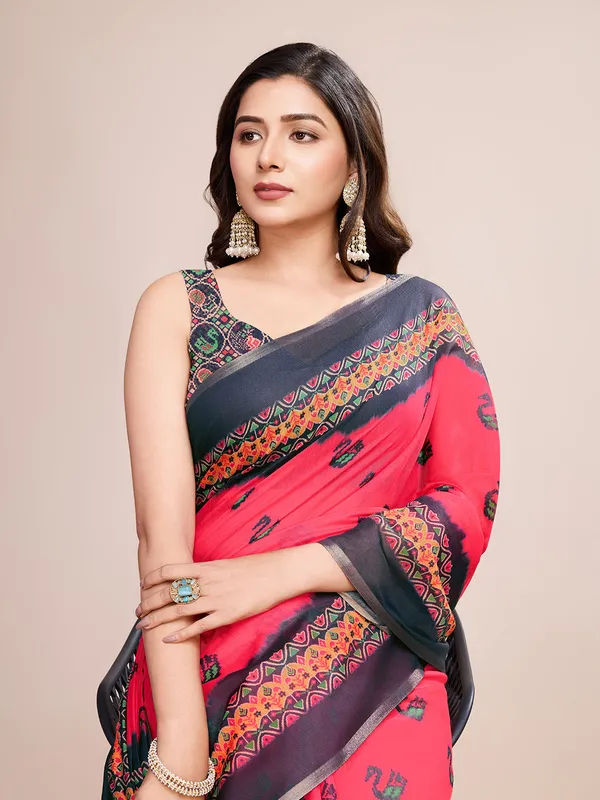 Pink_Premium_Semi_Linen_Saree_With_Blouse_Piece_For_Women_&_Girls