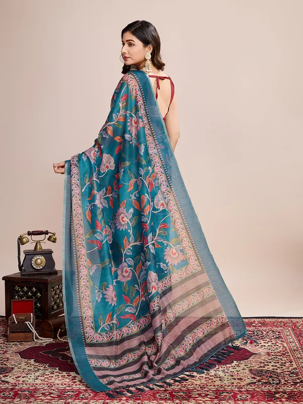 Light_Blue_Premium_Semi_Linen_Saree_With_Blouse_Piece_For_Women_&_Girls