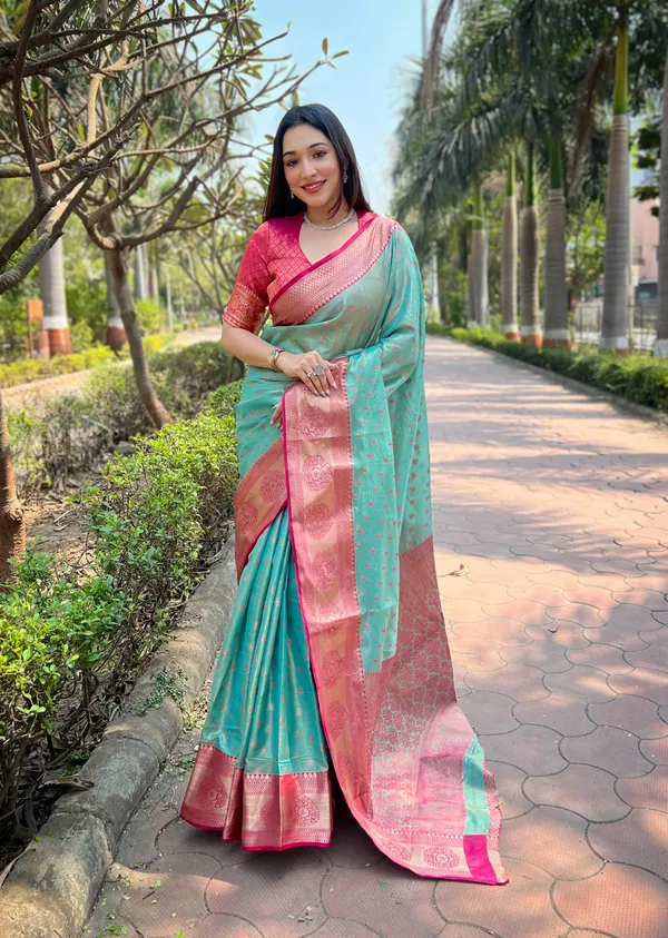 Rama_Blue_Premium_Tissue_Silk_With_Blouse_Piece_For_Women_&_Girls