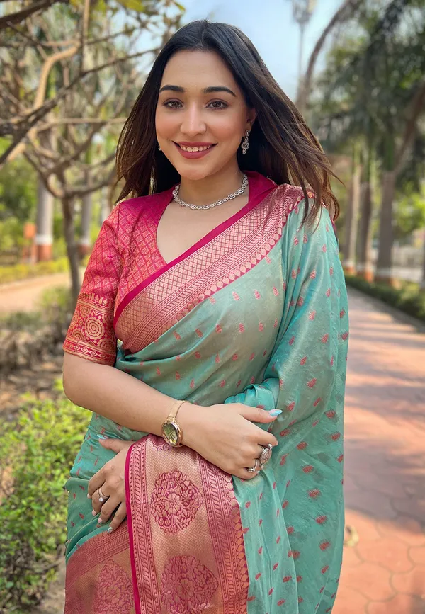 Rama_Blue_Premium_Tissue_Silk_With_Blouse_Piece_For_Women_&_Girls