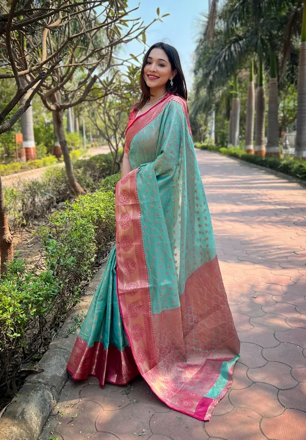 Rama_Blue_Premium_Tissue_Silk_With_Blouse_Piece_For_Women_&_Girls