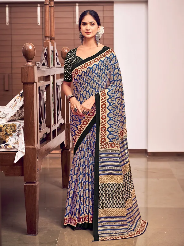 Blue_&_Red_Premium_Georgette_Saree_With_Blouse_Piece_For_Women_&_Girls