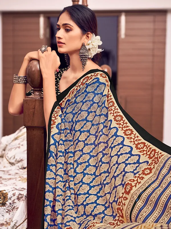 Blue_&_Red_Premium_Georgette_Saree_With_Blouse_Piece_For_Women_&_Girls
