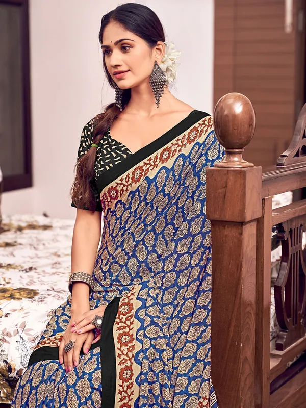 Blue_&_Red_Premium_Georgette_Saree_With_Blouse_Piece_For_Women_&_Girls