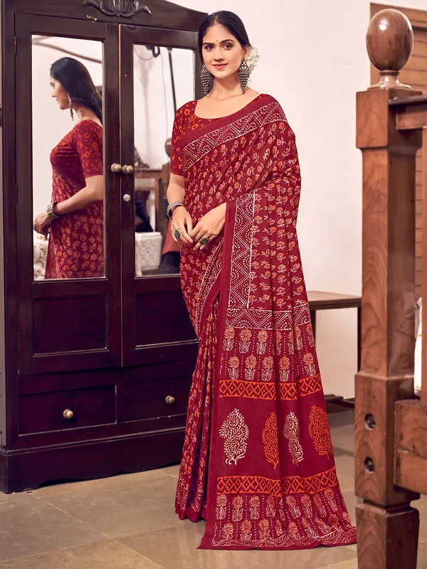 Red_Premium_Georgette_Saree_With_Blouse_Piece_For_Women_&_Girls