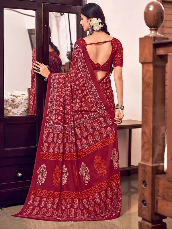 Red_Premium_Georgette_Saree_With_Blouse_Piece_For_Women_&_Girls