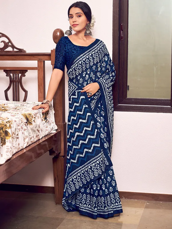 Blue_Premium_Georgette_Saree_With_Blouse_Piece_For_Women_&_Girls