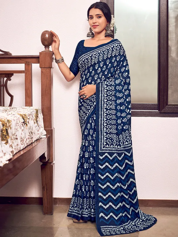 Blue_Premium_Georgette_Saree_With_Blouse_Piece_For_Women_&_Girls