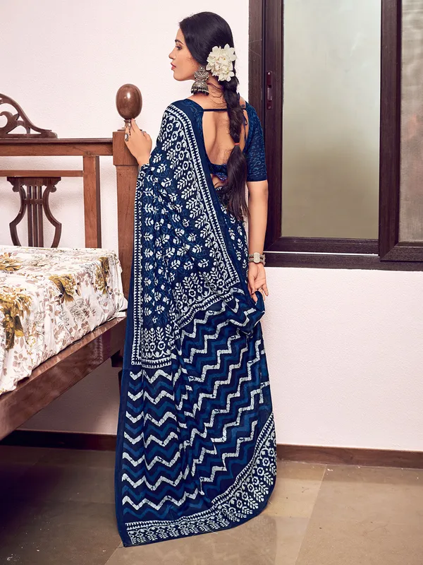 Blue_Premium_Georgette_Saree_With_Blouse_Piece_For_Women_&_Girls
