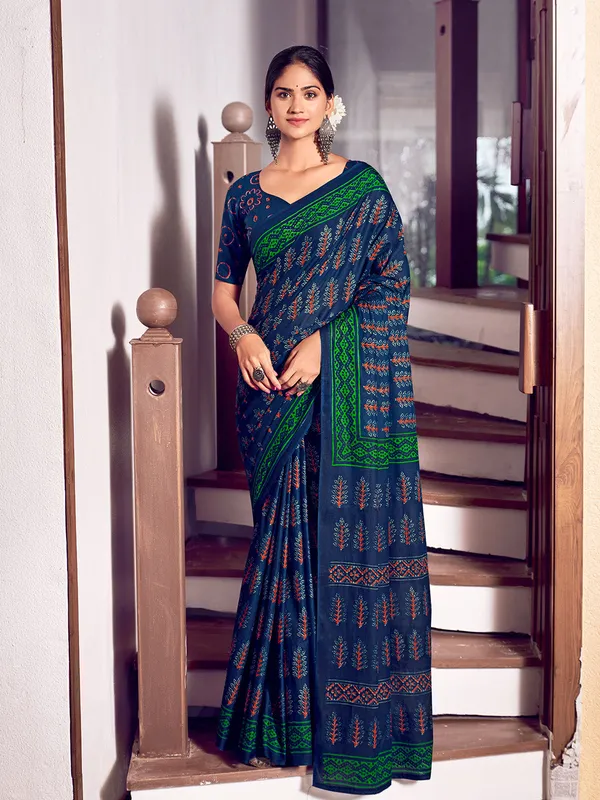 Blue_And_Green_Premium_Georgette_Saree_With_Blouse_Piece_For_Women_&_Girls
