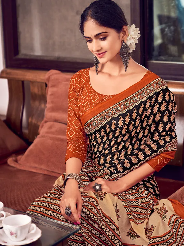 Orange_&_Blue_Premium_Georgette_Saree_With_Blouse_Piece_For_Women_&_Girls