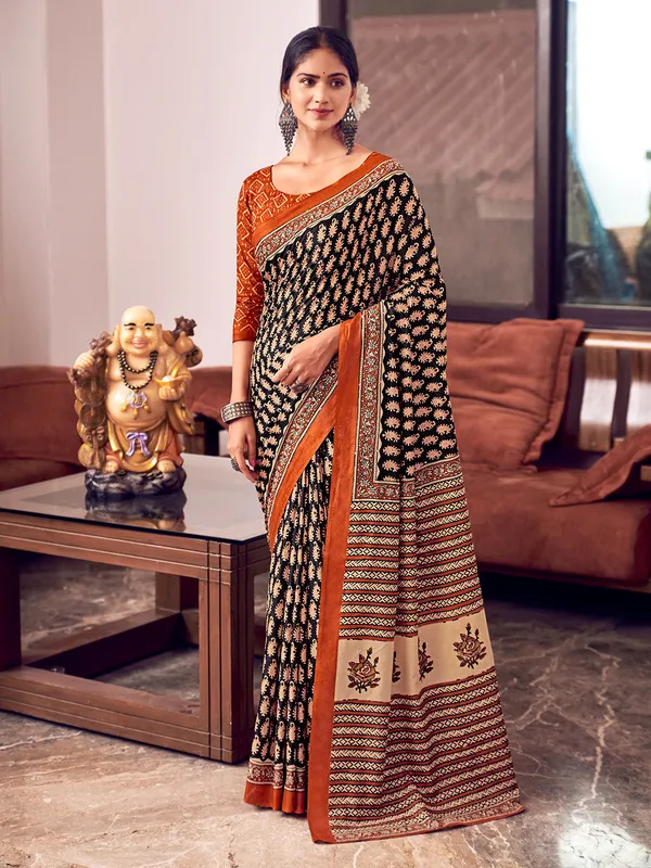 Orange_&_Blue_Premium_Georgette_Saree_With_Blouse_Piece_For_Women_&_Girls