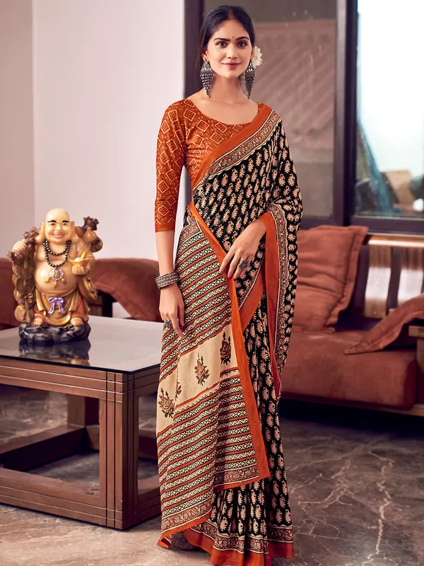 Orange_&_Blue_Premium_Georgette_Saree_With_Blouse_Piece_For_Women_&_Girls