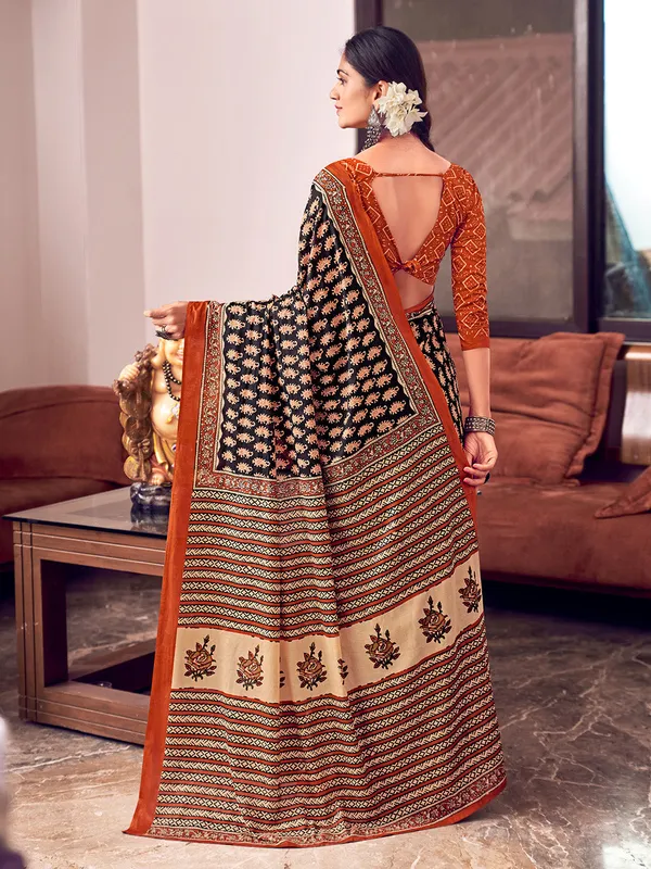 Orange_&_Blue_Premium_Georgette_Saree_With_Blouse_Piece_For_Women_&_Girls