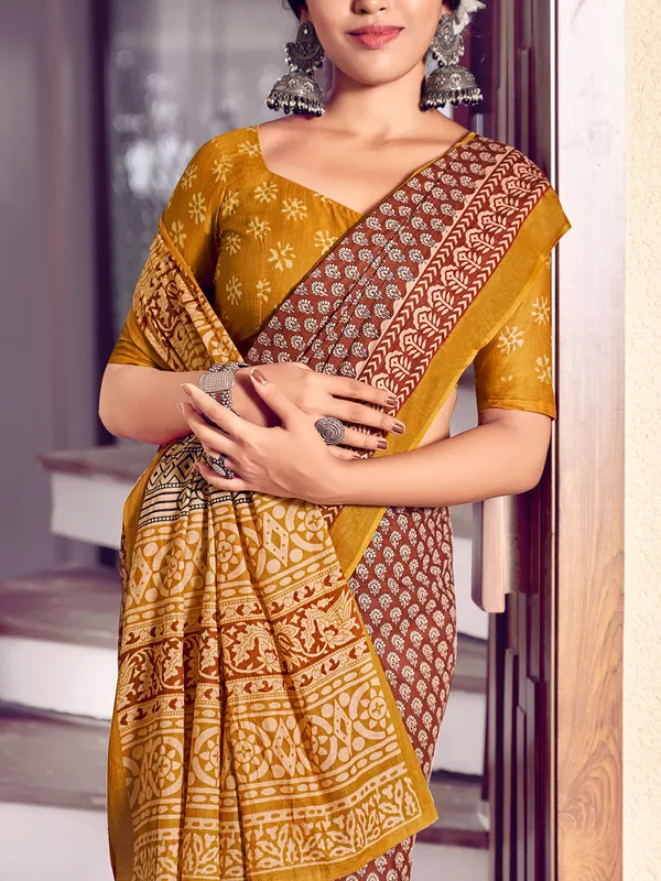 Red_&_Yellow_Premium_Georgette_Saree_With_Blouse_Piece_For_Women_&_Girls