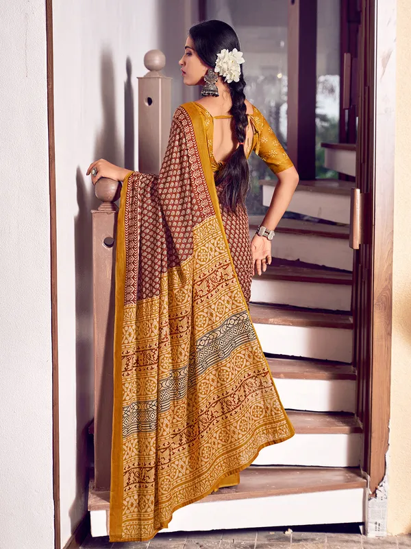 Red_&_Yellow_Premium_Georgette_Saree_With_Blouse_Piece_For_Women_&_Girls