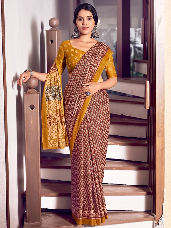 Red_&_Yellow_Premium_Georgette_Saree_With_Blouse_Piece_For_Women_&_Girls