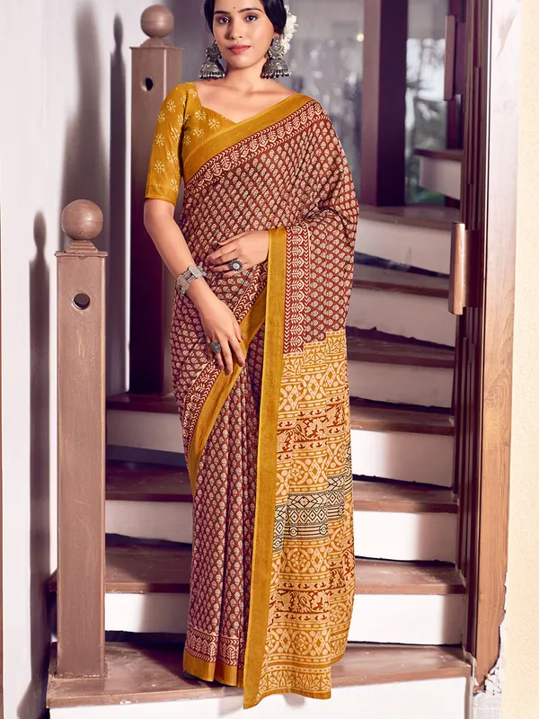 Red_&_Yellow_Premium_Georgette_Saree_With_Blouse_Piece_For_Women_&_Girls