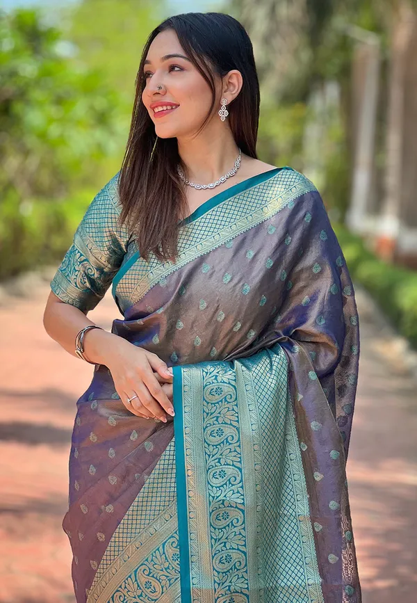 Dark_Blue_Premium_Kanjivaram_Saree_With_Blouse_Piece_For_Women_&_Girls
