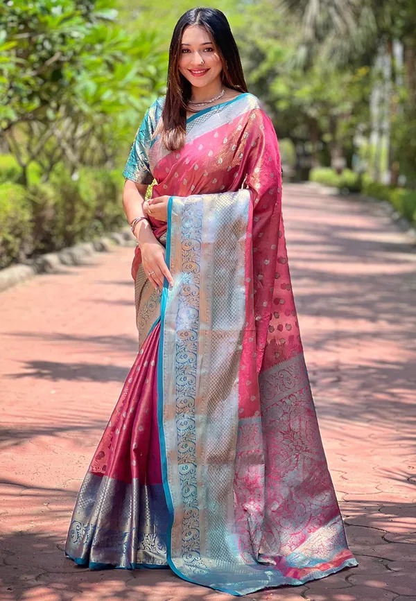 Cherry_Red_Premium_Kanjivaram_Saree_With_Blouse_Piece_For_Women_&_Girls