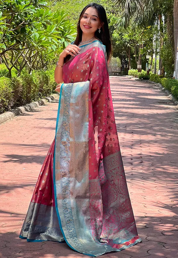 Cherry_Red_Premium_Kanjivaram_Saree_With_Blouse_Piece_For_Women_&_Girls