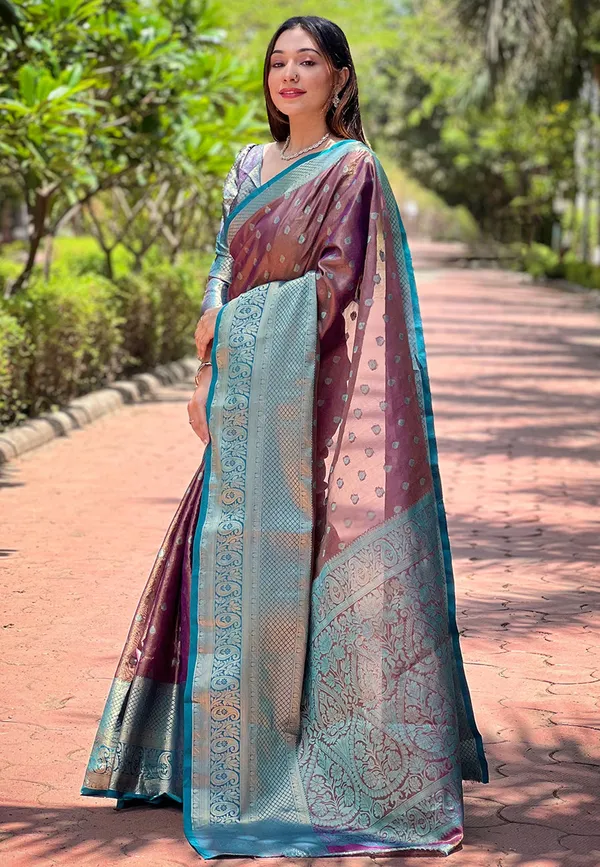 Wine_Purple_Premium_Kanjivaram_Saree_With_Blouse_Piece_For_Women_&_Girls
