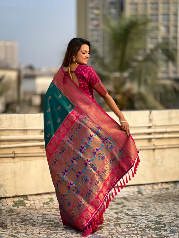 Green_Pink_Premium_Soft_Silk_With_Blouse_Piece_For_Women_&_Girls