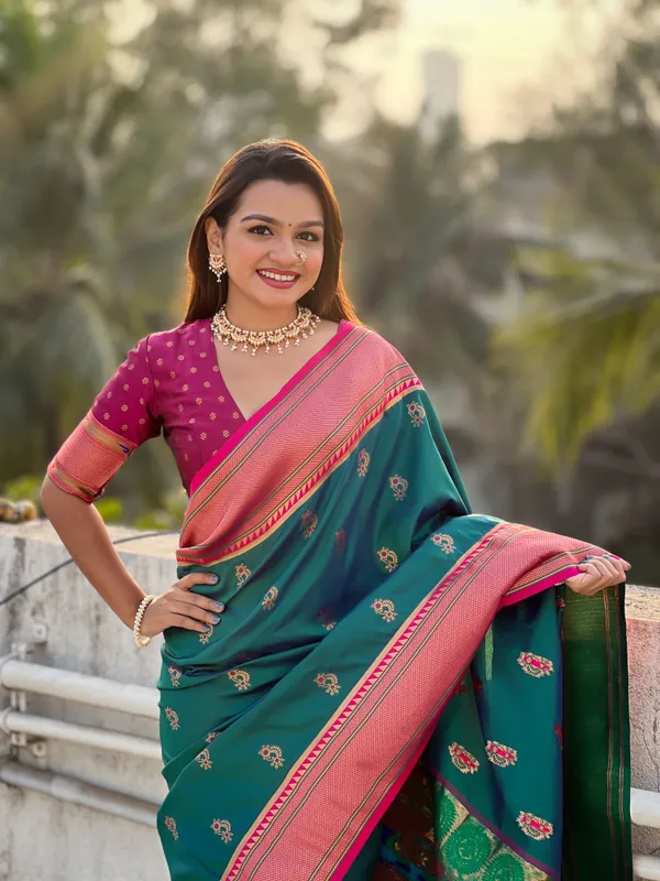 Green_Pink_Premium_Soft_Silk_With_Blouse_Piece_For_Women_&_Girls