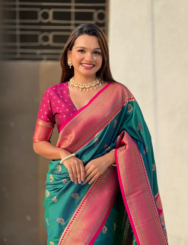 Green_Pink_Premium_Soft_Silk_With_Blouse_Piece_For_Women_&_Girls