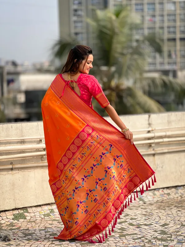 Orange_Premium_Soft_Silk_With_Blouse_Piece_For_Women_&_Girls