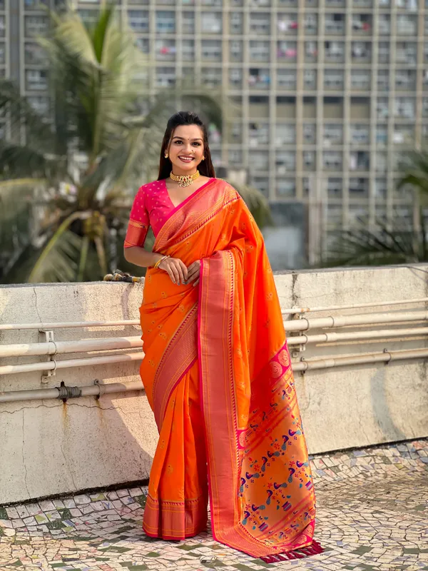 Orange_Premium_Soft_Silk_With_Blouse_Piece_For_Women_&_Girls