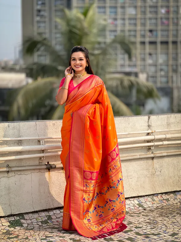 Orange_Premium_Soft_Silk_With_Blouse_Piece_For_Women_&_Girls