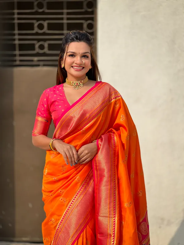 Orange_Premium_Soft_Silk_With_Blouse_Piece_For_Women_&_Girls