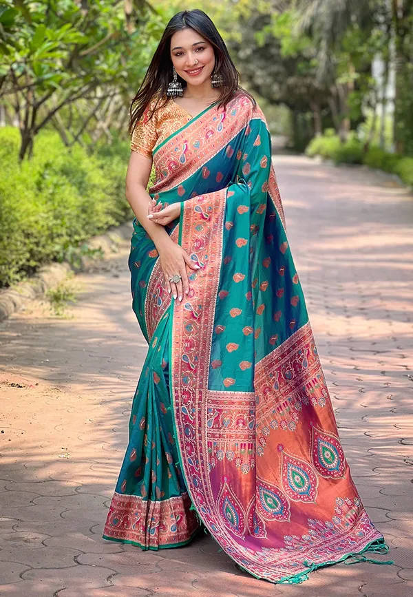 Emerald_Green_Premium_Paithani_Saree_With_Blouse_Piece_For_Women_&_Girls