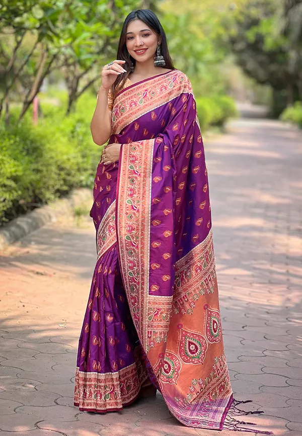 Wine_Purple_Premium_Paithani_Saree_With_Blouse_Piece_For_Women_&_Girls