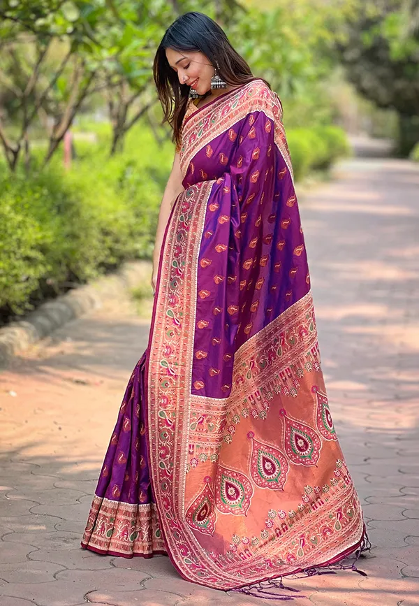 Wine_Purple_Premium_Paithani_Saree_With_Blouse_Piece_For_Women_&_Girls
