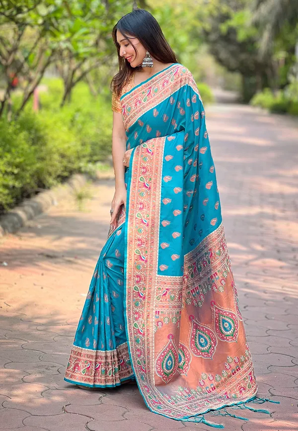 Rama_Blue_Premium_Paithani_Saree_With_Blouse_Piece_For_Women_&_Girls