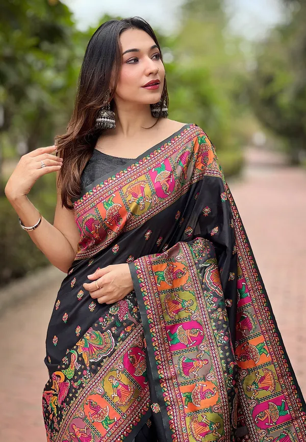 Black_Premium_Pashmina_Saree_With_Blouse_Piece_For_Women_&_Girls