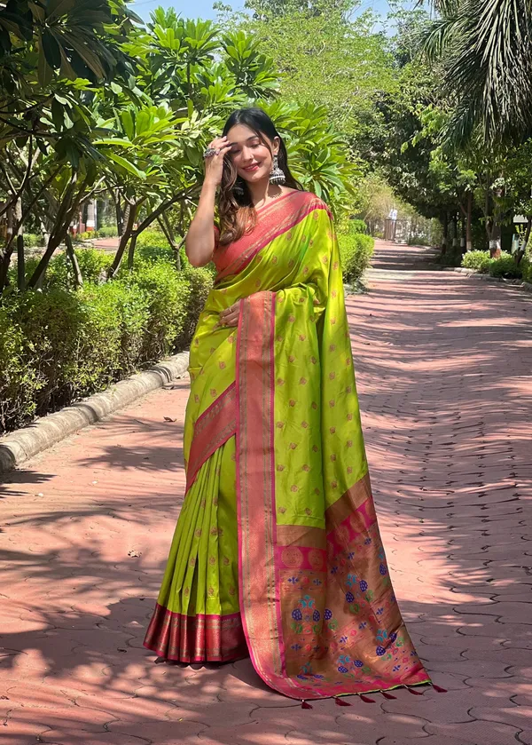 Mehandi_Green_Premium_Paithani_Saree_With_Blouse_Piece_For_Women_&_Girls