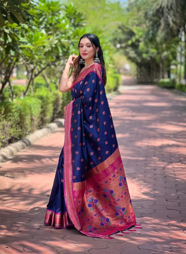 Navy_Blue_Premium_Paithani_Saree_With_Blouse_Piece_For_Women_&_Girls