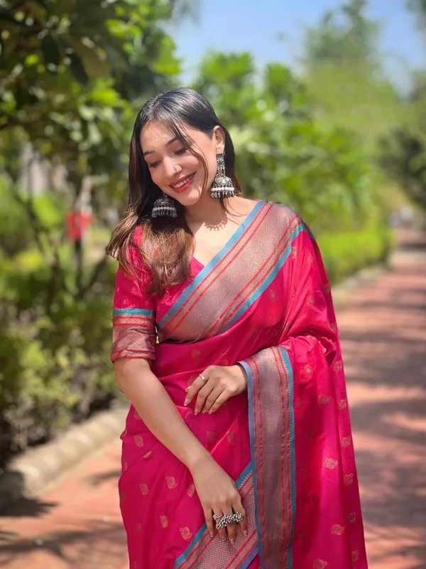 Cherry_Pink_Premium_Paithani_Saree_With_Blouse_Piece_For_Women_&_Girls