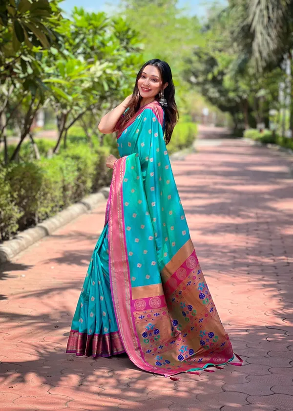 Rama_Blue_Premium_Paithani_Saree_With_Blouse_Piece_For_Women_&_Girls