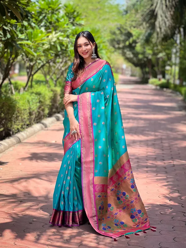 Rama_Blue_Premium_Paithani_Saree_With_Blouse_Piece_For_Women_&_Girls