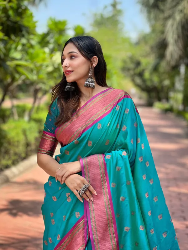 Rama_Blue_Premium_Paithani_Saree_With_Blouse_Piece_For_Women_&_Girls
