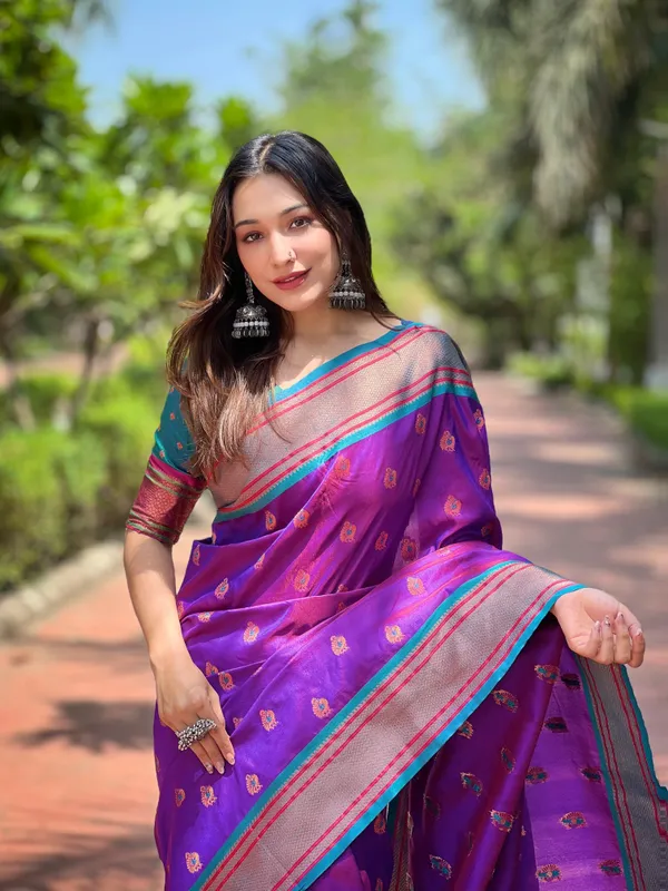 Violet_Premium_Paithani_Saree_With_Blouse_Piece_For_Women_&_Girls