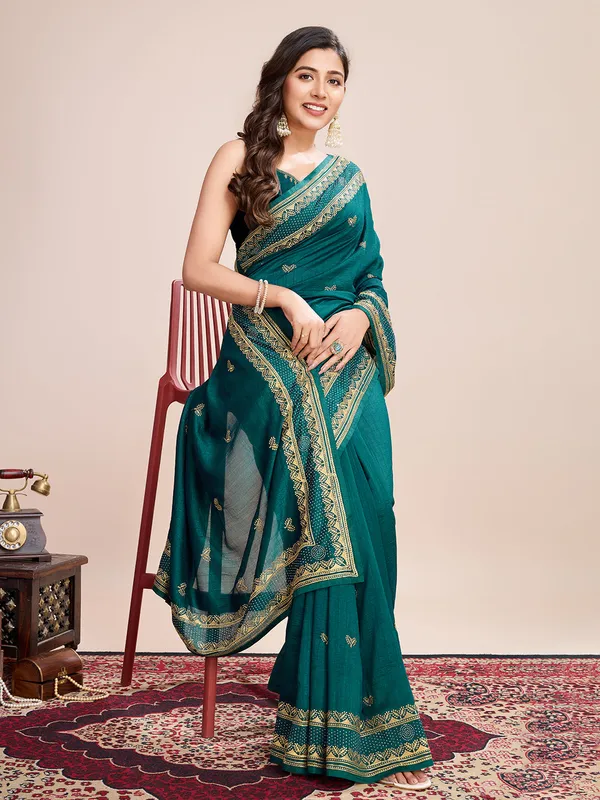 Green_Premium_Vichitra_Soft_Silk_With_Blouse_Piece_For_Women_&_Girls