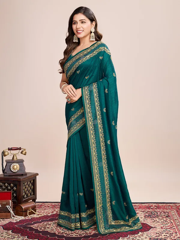 Green_Premium_Vichitra_Soft_Silk_With_Blouse_Piece_For_Women_&_Girls