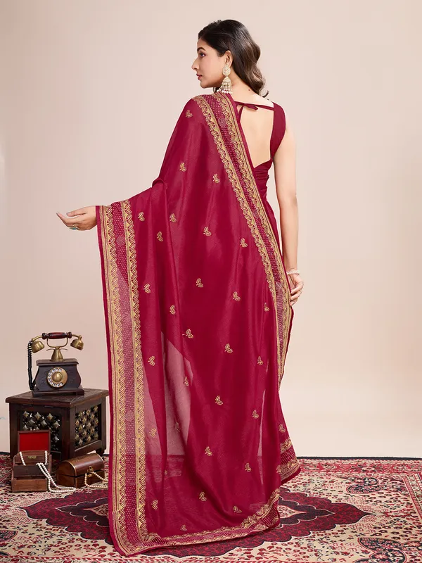 Red_Premium_Vichitra_Soft_Silk_With_Blouse_Piece_For_Women_&_Girls