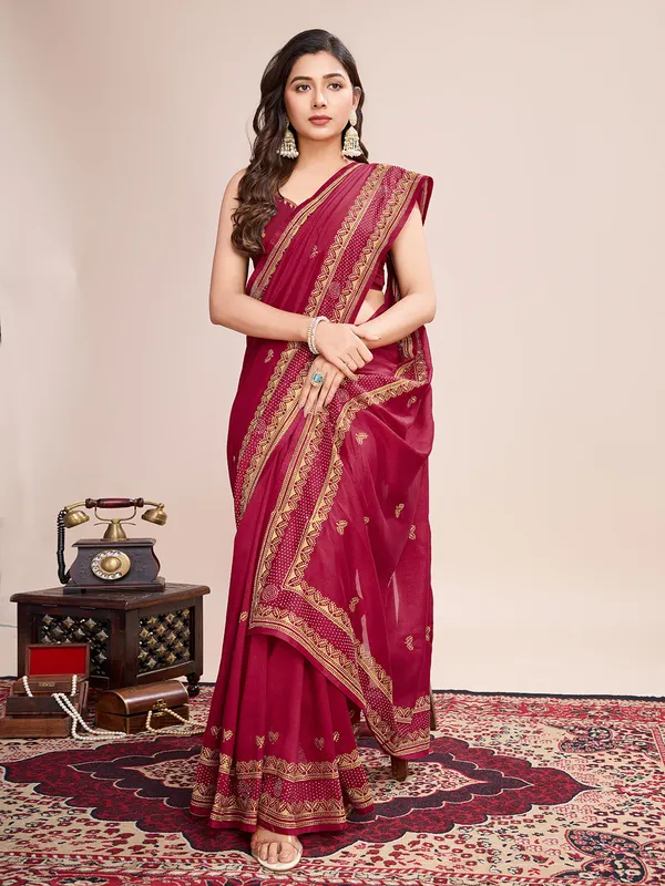 Red_Premium_Vichitra_Soft_Silk_With_Blouse_Piece_For_Women_&_Girls